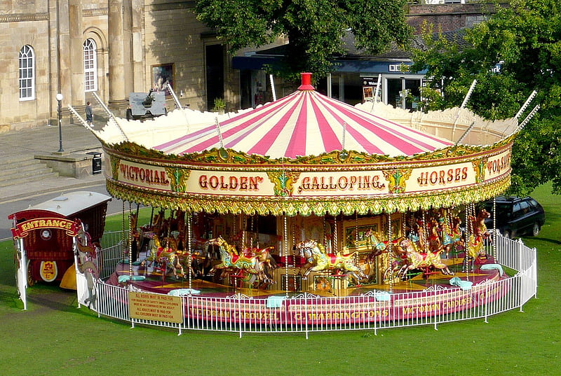 Victorian Carousel, amusement, victorian, carousel, merry go round, ride, horses, HD wallpaper