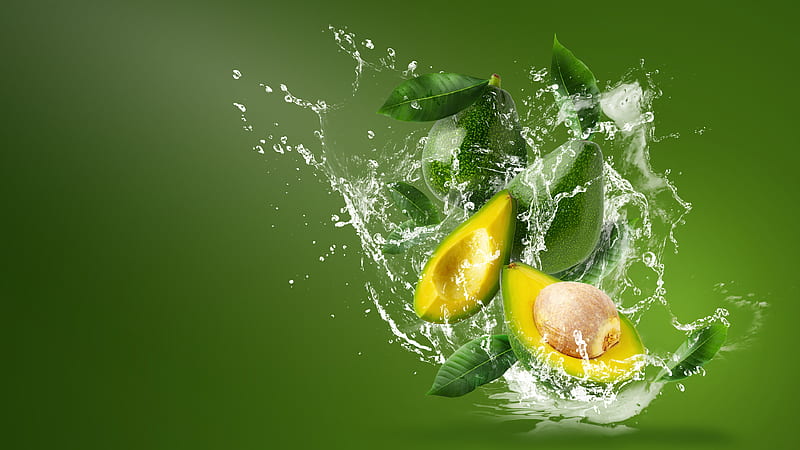 Avocado, amazing, color, green, iphone, nature, vegan, vegetable, water, HD wallpaper