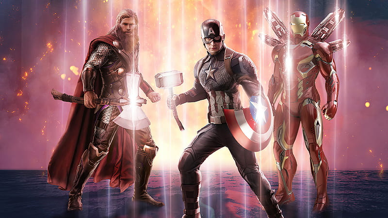 Captain America Thor Iron Man Avengers End Game , avengers-endgame, thor, captain-america, iron-man, superheroes, artist, artwork, digital-art, behance, HD wallpaper