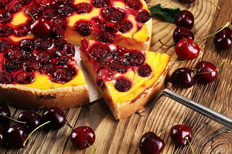 Cherry pie, cherry, fruit, red, food, pie, sweet, dessert, HD wallpaper