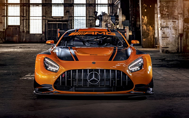 Mercedes-Benz AMG GT3, 2020, front view, orange supercar, tuning Mercedes, new orange AMG GT3, German supercars, Mercedes, HD wallpaper