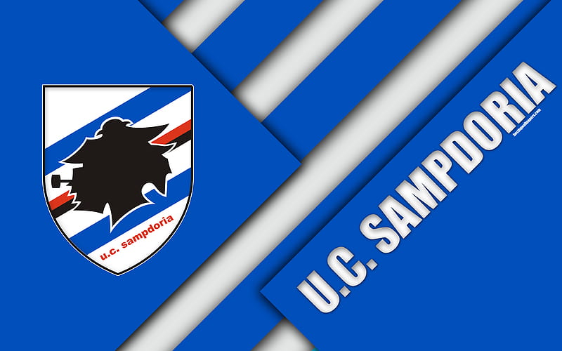 Sampdoria FC, logo material design, football, Serie A, Genoa, Italy, white blue abstraction, Italian football club, HD wallpaper