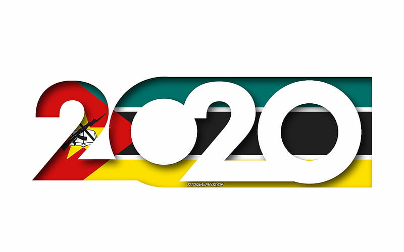 Mozambique 2020, Flag of Mozambique, white background, Mozambique, 3d art, 2020 concepts, Mozambique flag, 2020 New Year, 2020 Mozambique flag, HD wallpaper