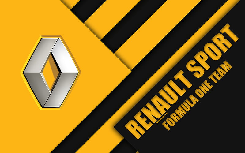 Renault Sport Formula One Team, Enstone, United Kingdom Formula 1, emblem, material design, yellow black abstraction, Renault logo, season 2018, F1 race, Renault, HD wallpaper