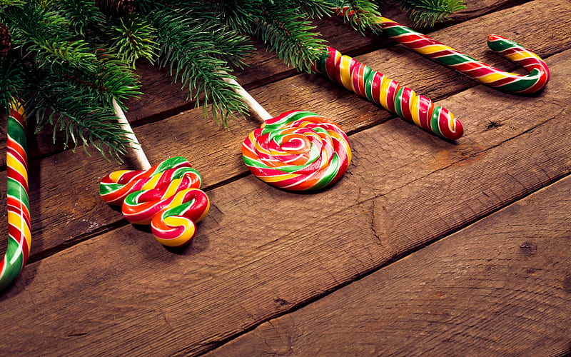 Christmas, New Year, lollipops, 2018, Christmas tree, HD wallpaper
