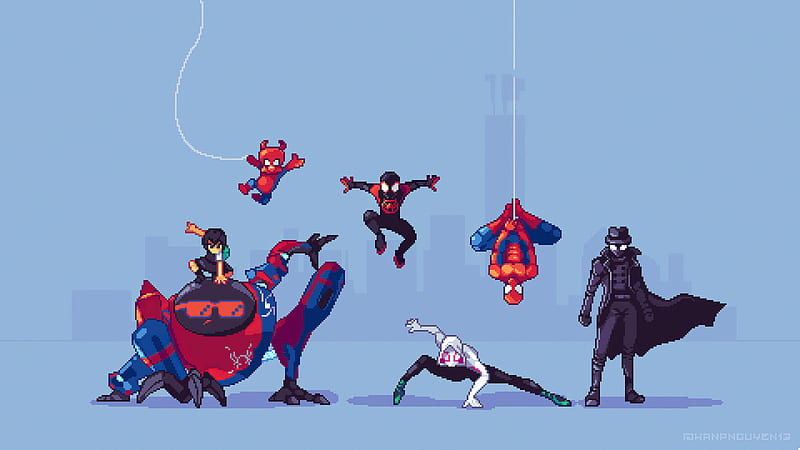 Spider Verse 8 Bit, spiderman superheroes, artwork, artist, digital-art, HD wallpaper