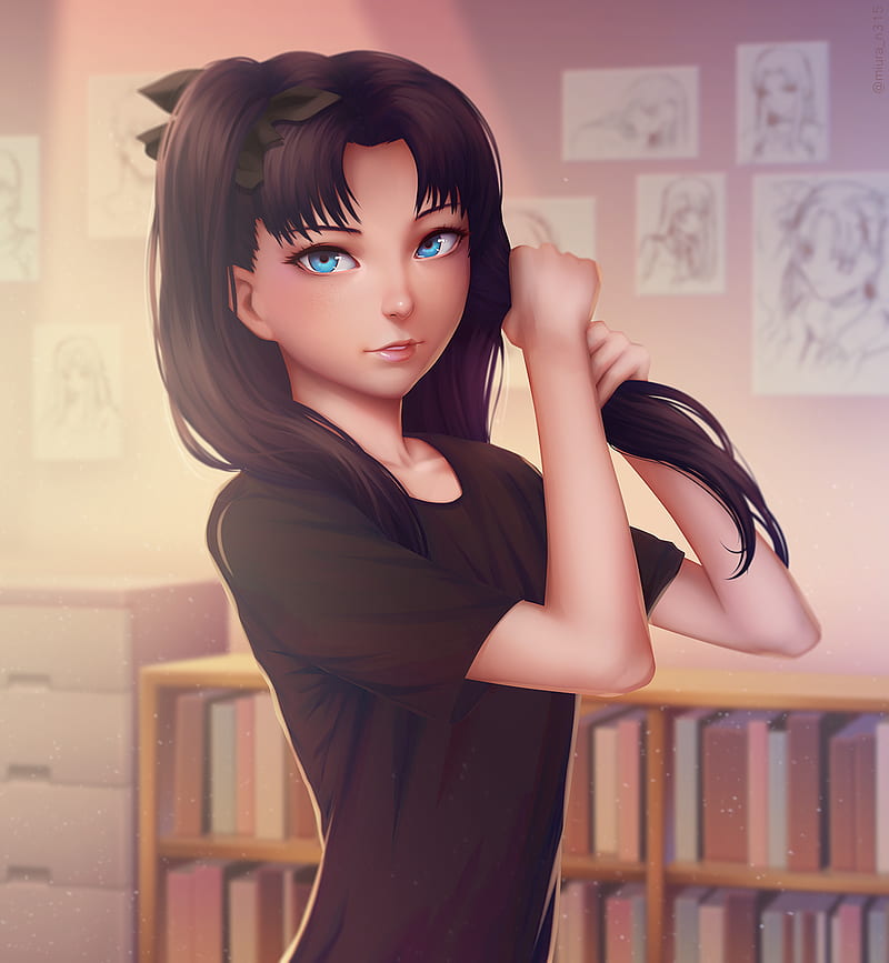 anime, anime girls, Tohsaka Rin, long hair, aqua eyes, Fate Series, HD phone wallpaper
