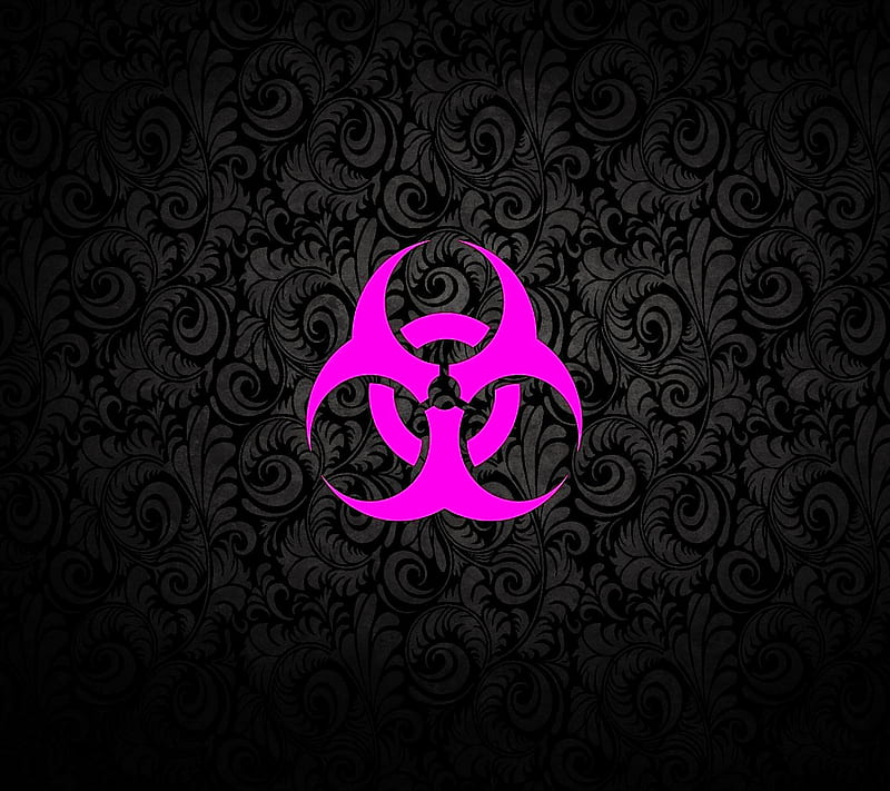 Biohazard, abstract, purple biohazard, sign black pattern, HD wallpaper