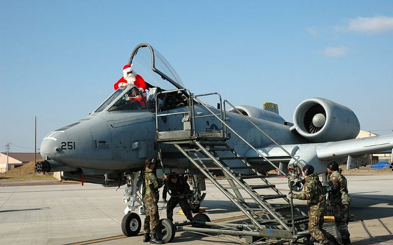 Santa in an A-10 Warthog, Warthog, Military, Aircraft, Santa, HD wallpaper