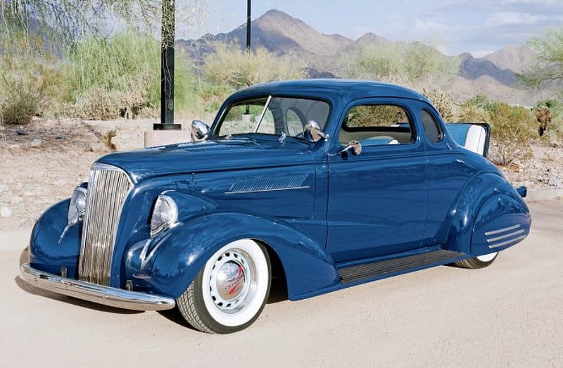 1937-Chevy-Sports-Coupe, Classic, Hotrod, White Walls, Blue, HD wallpaper