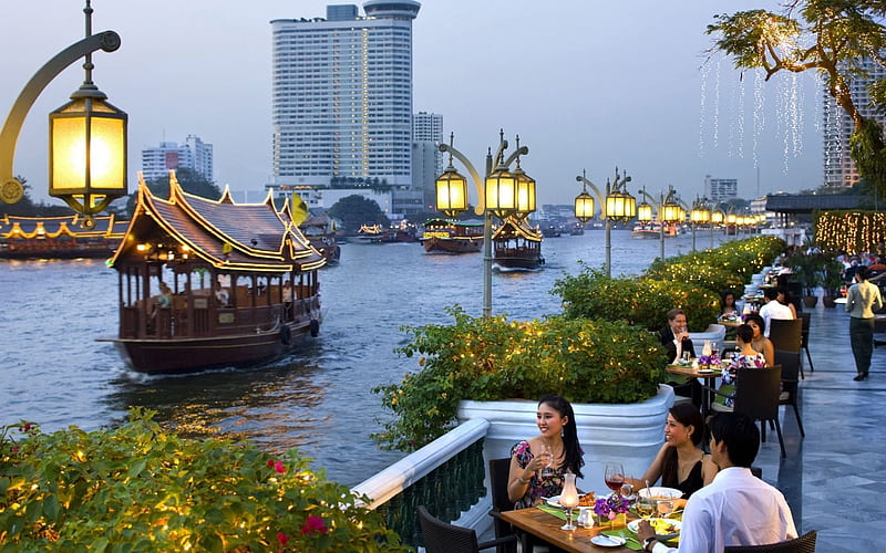 tables, bangkok, promenade, capital of thailand, HD wallpaper