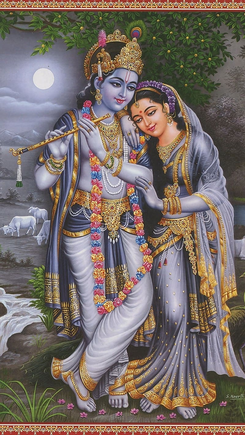 Radha Krishna Love, Moon Background, lord, god, bhakti, HD phone ...