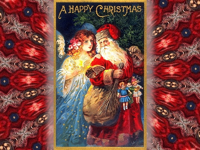 Happy Christmas F2, art, santa, victorian, christmas, painting, artwork, vintage, HD wallpaper