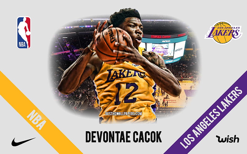 Devontae Cacok, Los Angeles Lakers, American Basketball Player, NBA, portrait, USA, basketball, Staples Center, Los Angeles Lakers logo, HD wallpaper