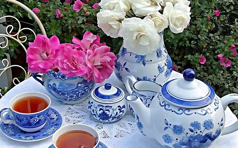 its teatime, flower, cup, art, teatime, HD wallpaper