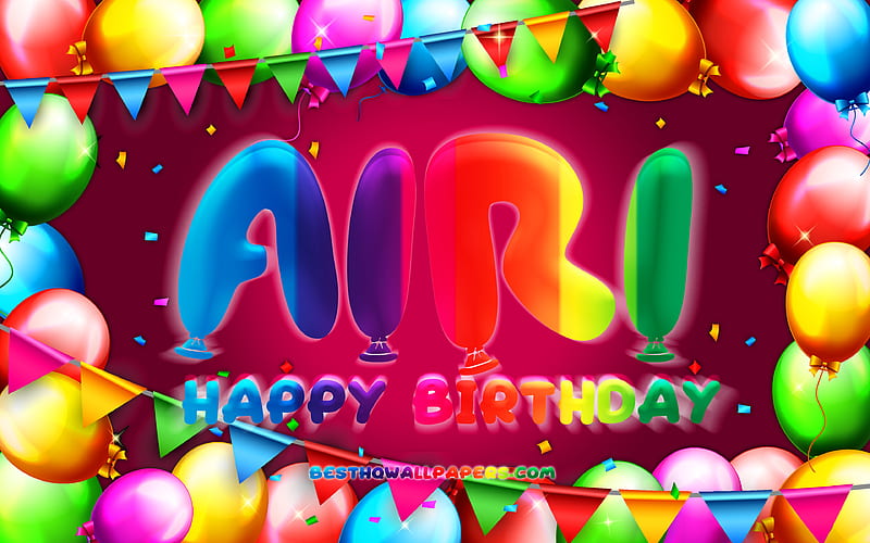 Happy Birtay Airi colorful balloon frame, female names, Airi name, purple background, Airi Happy Birtay, Airi Birtay, creative, Birtay concept, Airi, HD wallpaper