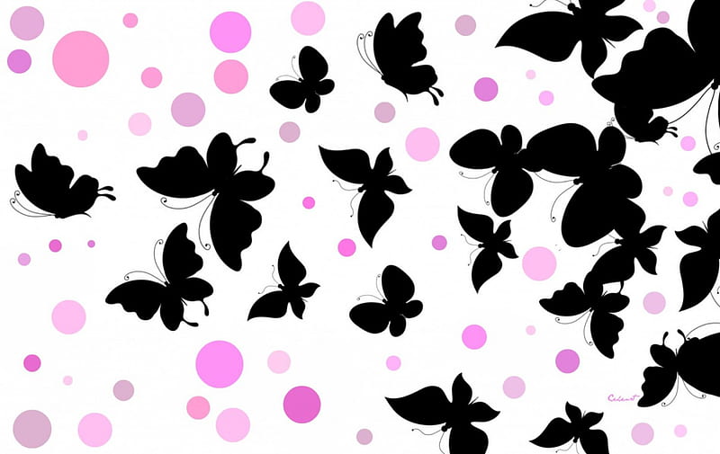 Butterflies, wings, alb, black, fluturi, by cehenot, abstract, dot, bokeh, roz, butterfly, texture, aripi, white, pink, vector, HD wallpaper