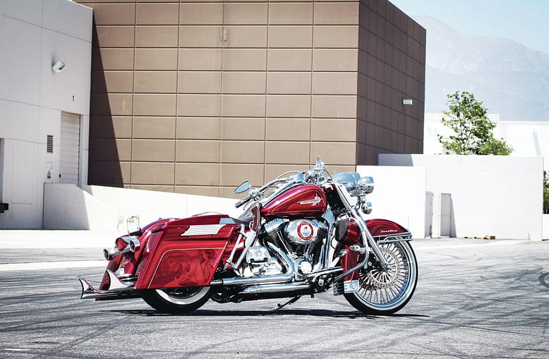2010-Harley-Davidson-Road-King, Bike, Red, Chrome, HD wallpaper