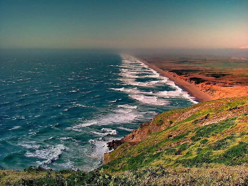 Point Reyes, California, land, waves, sky, ocean, HD wallpaper