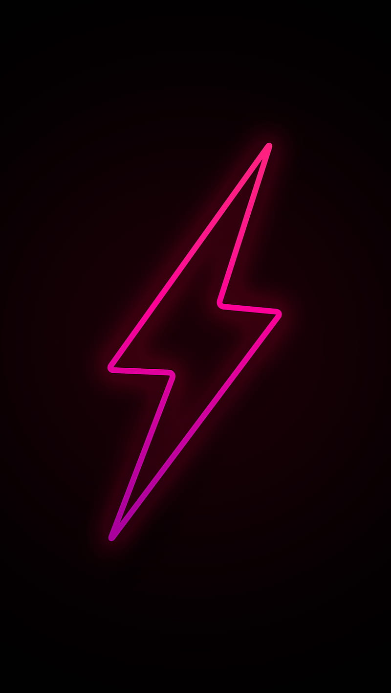Neon Lighting, black, bolt lighning, line, pink, purple, simple, HD phone wallpaper