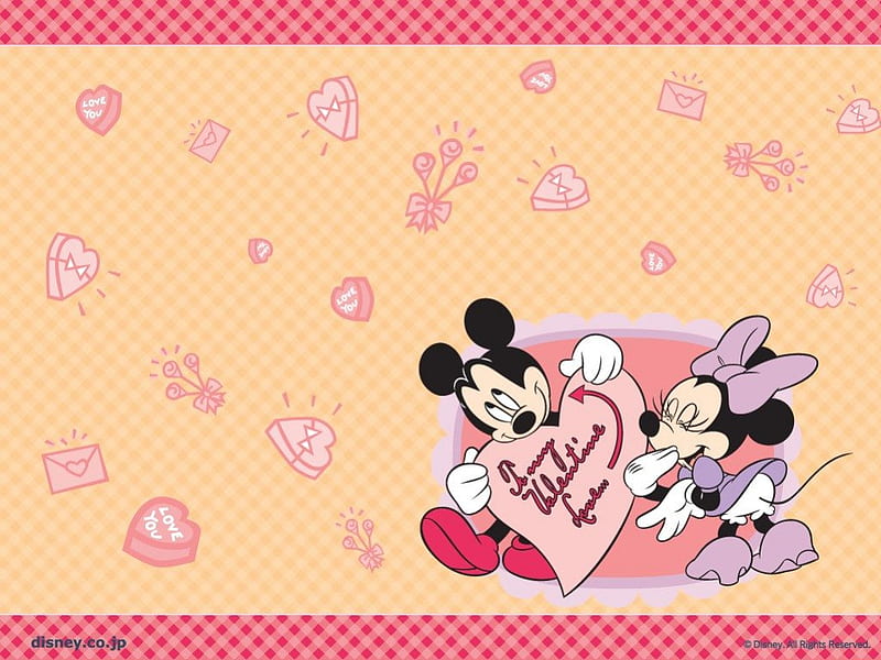 ~Valentine Love~, valentines day, cute, minnie mouse, romance, love, mickey mouse, couple, disney, HD wallpaper