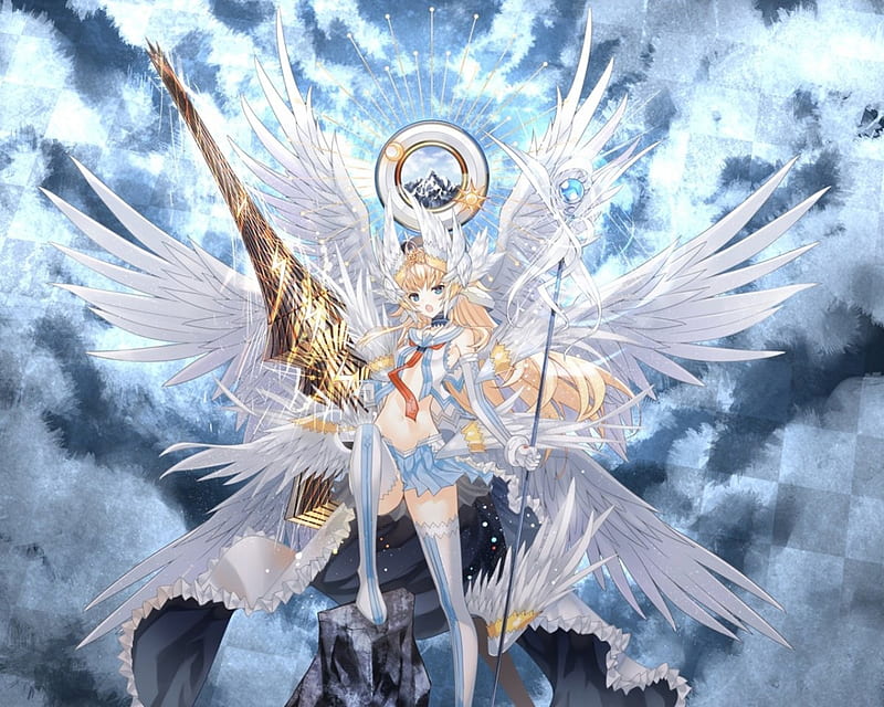 Free Download Angel Valkyrie Blond Cg Magic Wing Fantasy Anime Spear Feather Hot