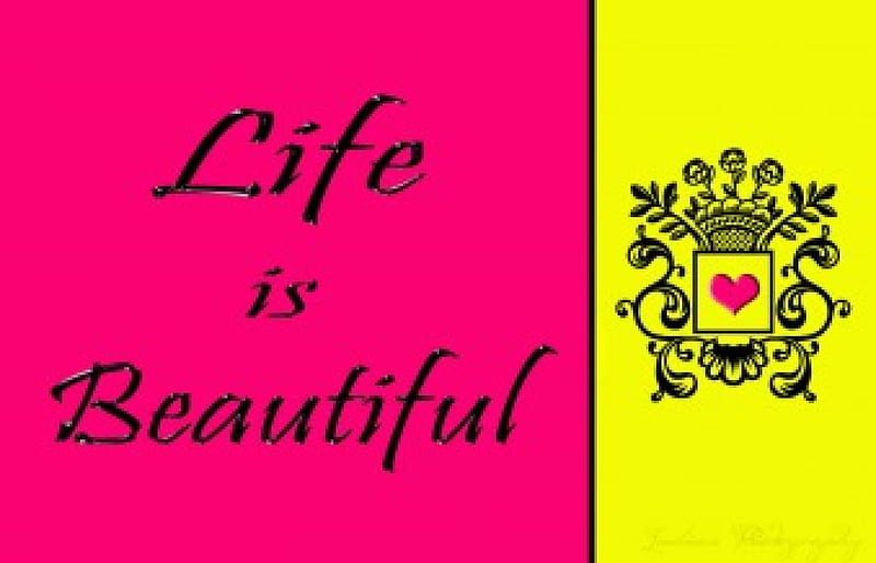 Life is beautiful, life, quotes wording, yellow, background, bonito, pink, HD wallpaper