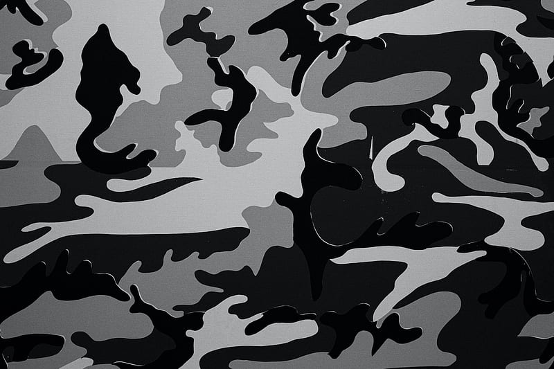camouflage, spots, army, texture, black and white, HD wallpaper