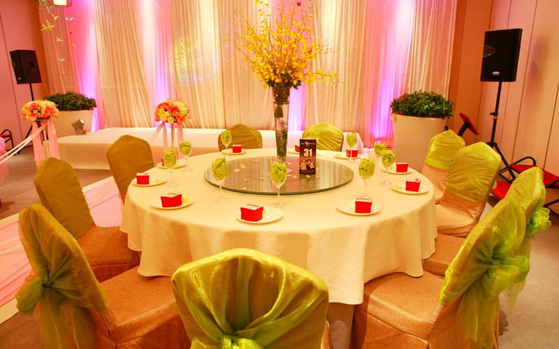 Wedding Scene, settings, table, wedding, luxury, HD wallpaper
