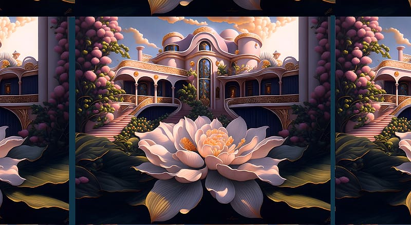 A mansion, pink, abstract, fantasy, art, palace, soft, villa, mansion, HD wallpaper
