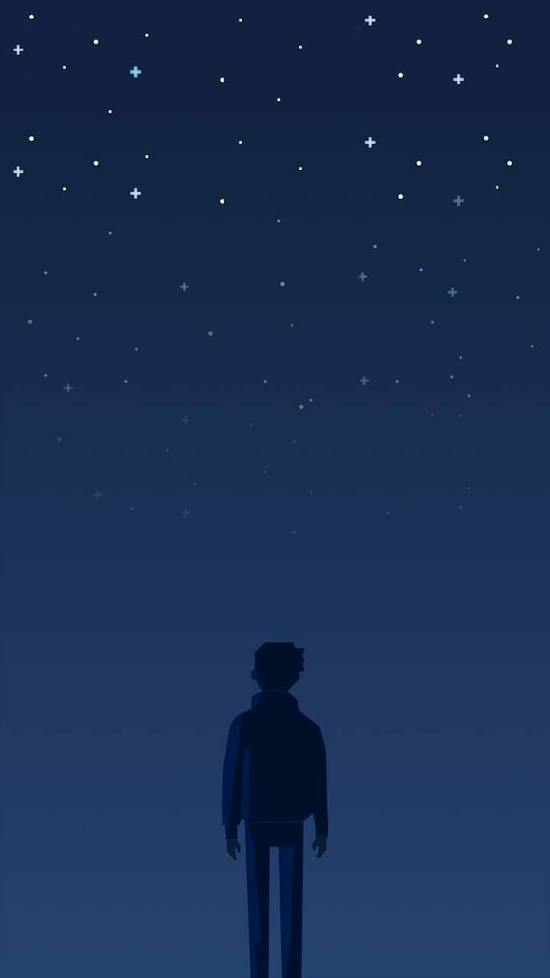 The Dreamer, night sky, stars, moon, nature, blue, background, night, HD phone wallpaper