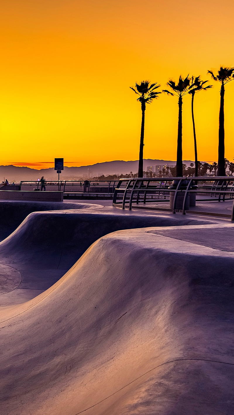 Skateboard Park, sunset, beach, dark, sunrise, skates, skateboard, california, HD phone wallpaper
