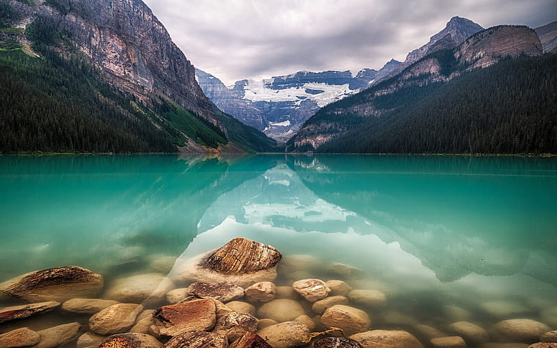Lake Louise, mountain lake, azure lake, mountain landscape, emerald lake, Alberta, Banff National Park, Canada, HD wallpaper
