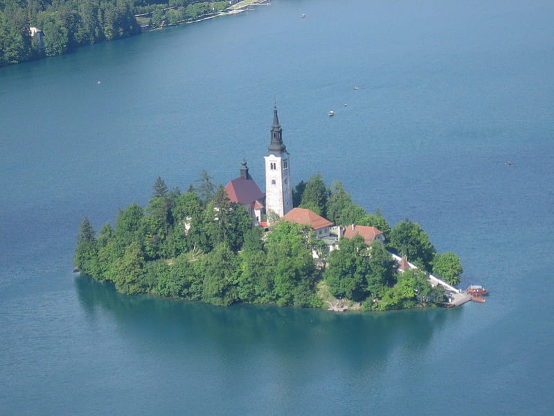 Bled from Osojscica, Slovenia, bled, island, church, slovenia, HD wallpaper