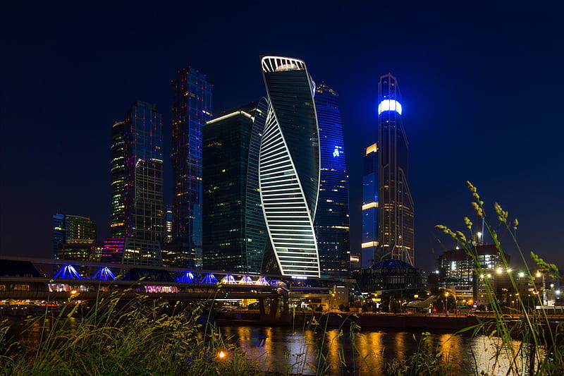 Cities, Moscow, Building, City, Night, Skyscraper, HD wallpaper