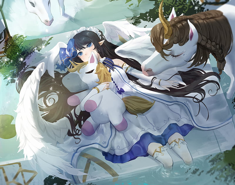 girl, wings, unicorn, anime, HD wallpaper girl, wings, unicorn, anime, HD wallpaper