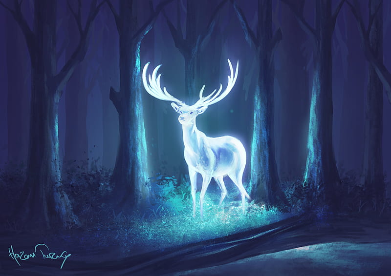 Deer Fantasy Artwork, deer, fantasy, artwork, artist, digital-art, forest, HD wallpaper