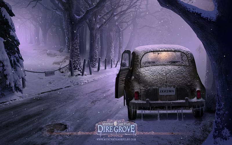 Winter, Snow, Road, Vintage, Old Car, Video Game, Mystery Case Files: Dire Grove, HD wallpaper