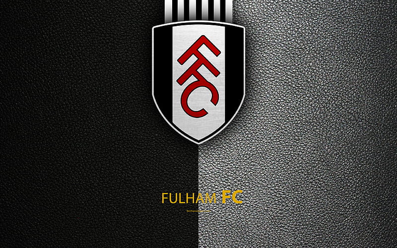 Fulham FC English football club, logo, Football League Championship, leather texture, Fulham, UK, EFL, football, Second English Division, HD wallpaper