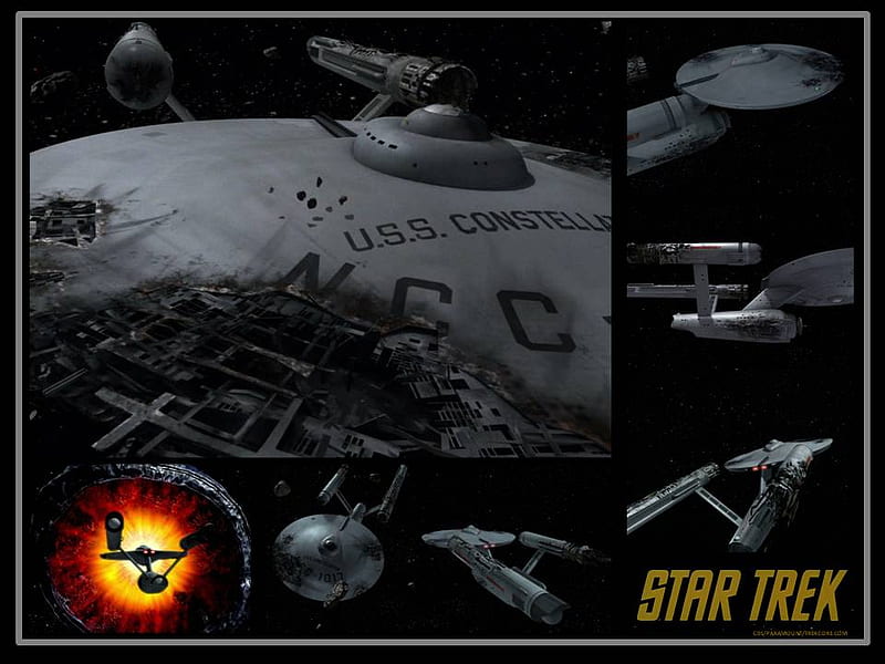 Battered Starship Constellation, uss constellation, tos, trek ships, classic trek, HD wallpaper
