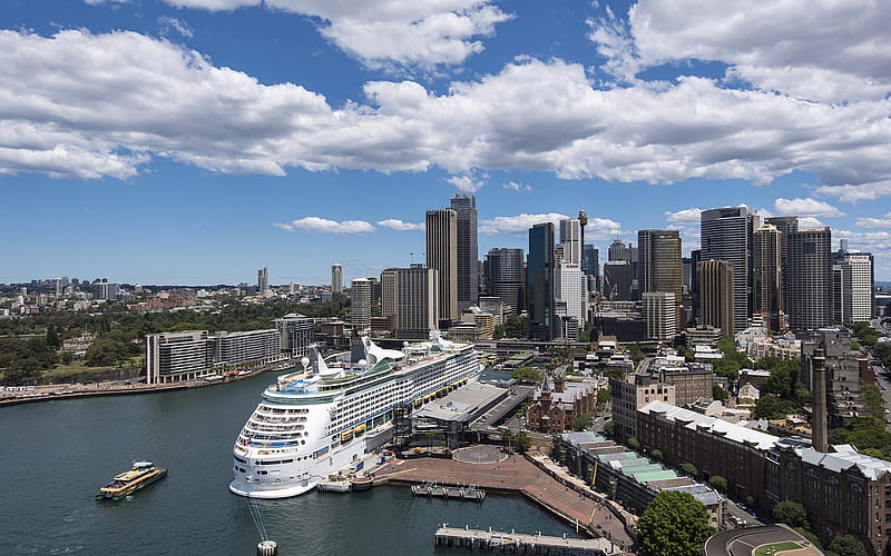 Sydney, cityscape, port, luxury cruise liner, summer, Australia, HD wallpaper