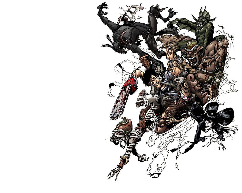 Ash vs Monsters, werewolf, swampthing, ash, mummy, HD wallpaper