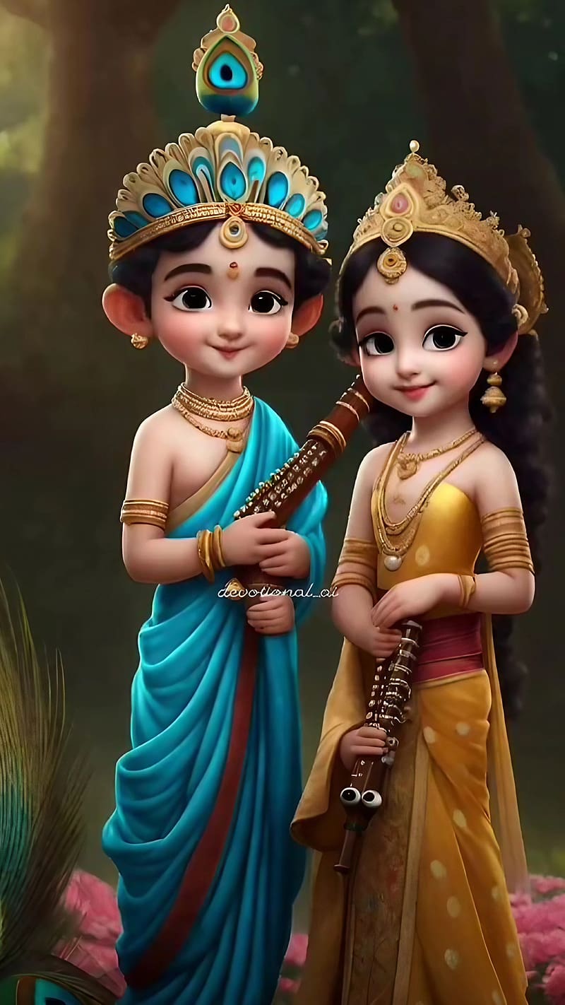 Radhe Krishna Ji Ke, animation, lord, god, bhakti, devtional, radhe krishna, HD phone wallpaper