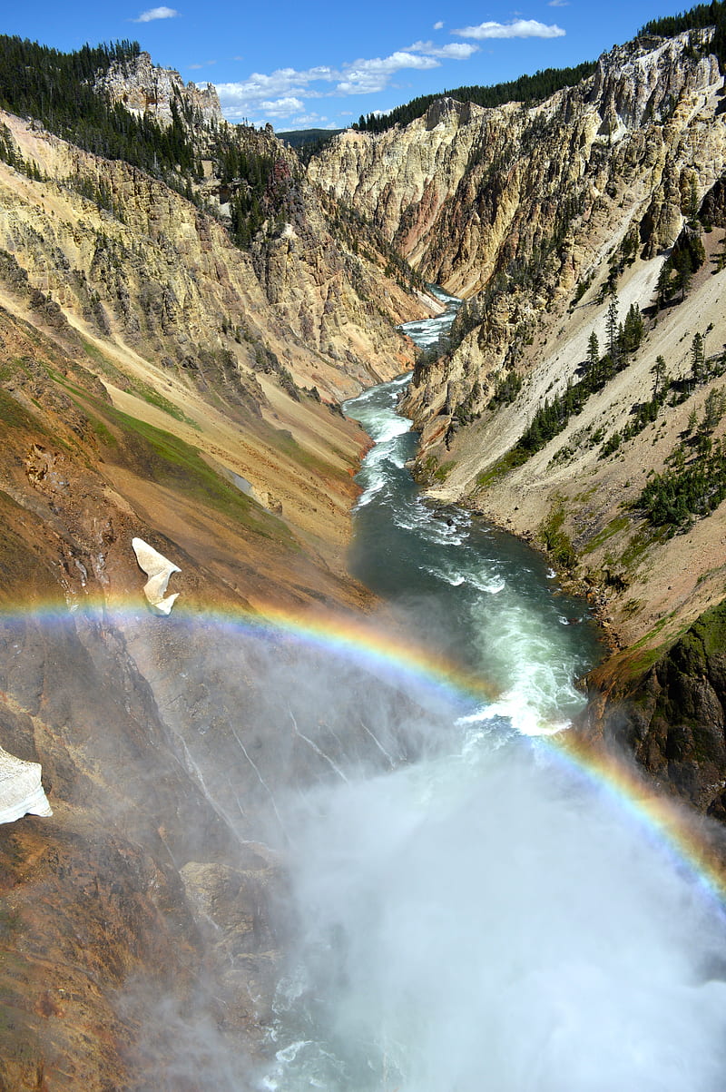 aerial graphy of narrow river with forming rainbow, HD phone wallpaper