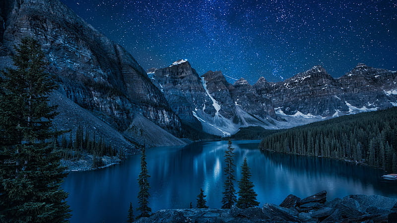 Jungle night sky alpine lakes-Windows 10, HD wallpaper