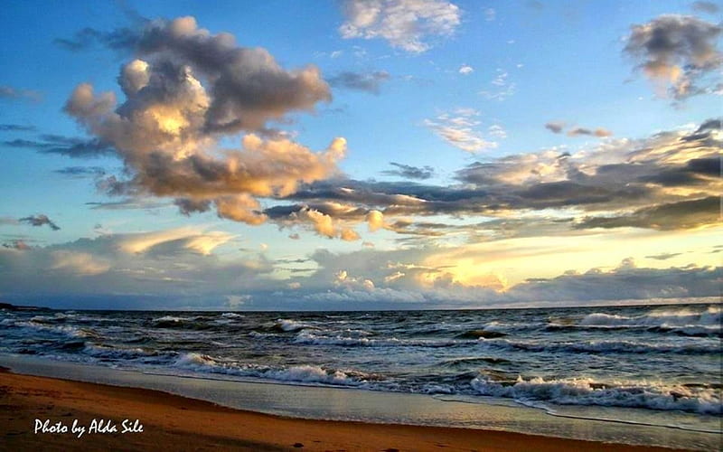 Baltic Sea in Ventspils, Latvia, Latvia, waves, clouds, sea, HD wallpaper