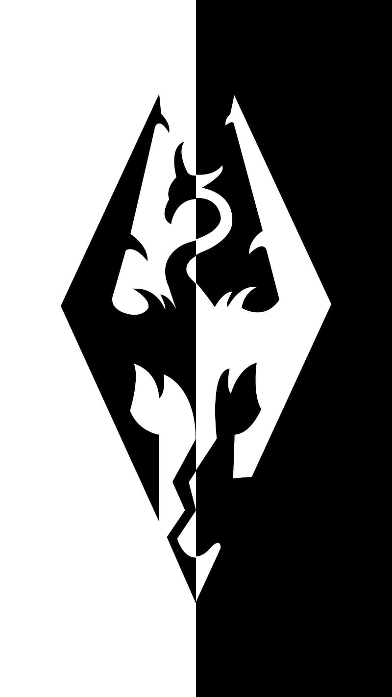 The Elder Scrolls V: Skyrim, monochrome, portrait display, logo, HD phone wallpaper