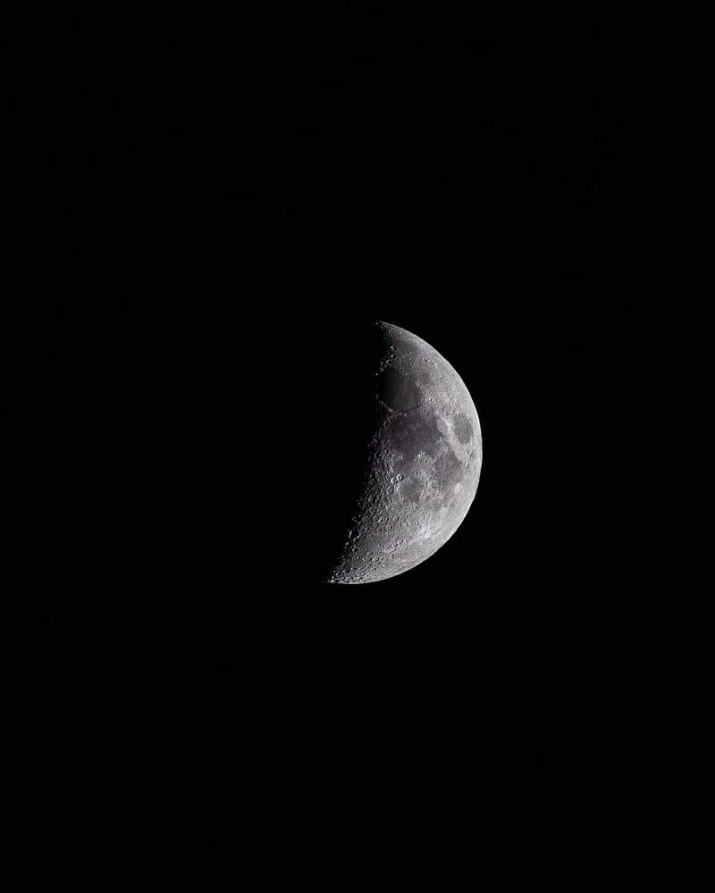 moon, craters, black, night, shadow, HD phone wallpaper