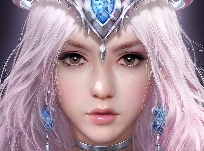 Princess Xiangxiang Lu Girl Face Jewel Pink Blue Frumusete Luminos Fantasy Hd 3290