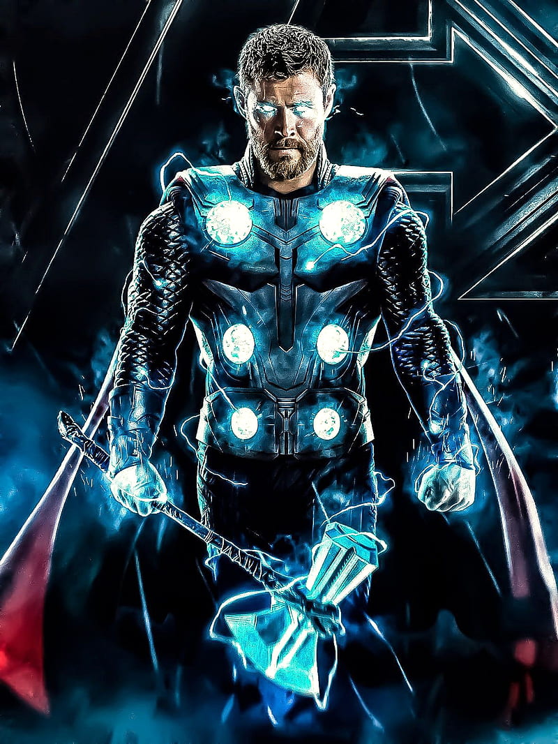 Thor avengers, avengers endgame, black, blue, god, hero, marvel, movie, HD phone wallpaper